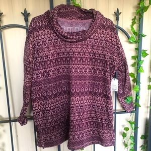 St Johns Bay Sweater XL Plum Rose Cowl Neck Tunic